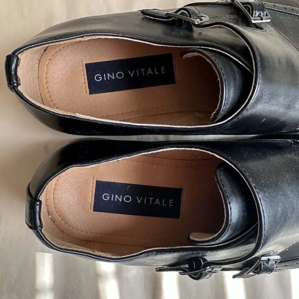 Gino Vitale Men 12 Black Wing Tip Dress Shoe Double Monk Strap Brogue Loafer